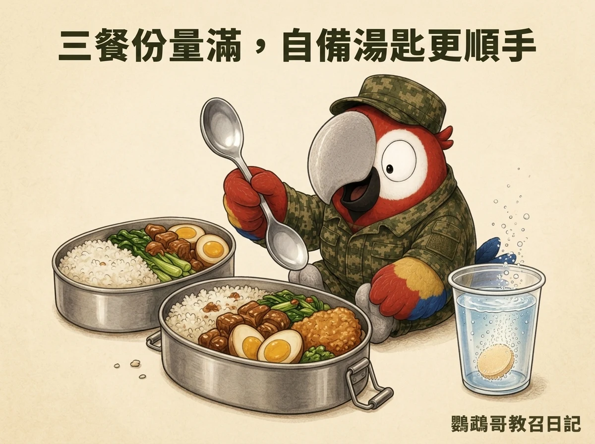 14天教召伙食與自備湯匙好物分享 - 鸚鵡哥教召日記